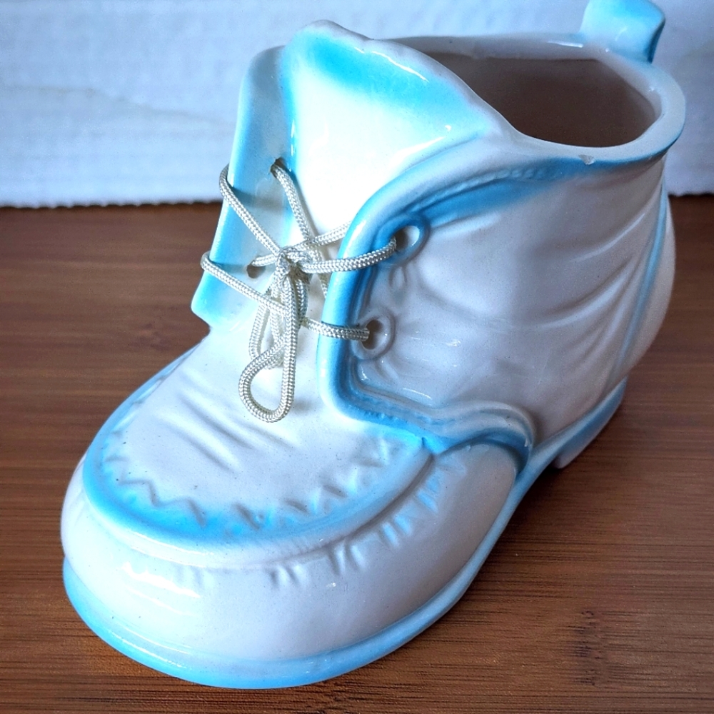 Vintage baby planter blue shoe
